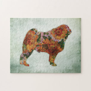 Quebra-cabeça Cão do Pug floral no verde
