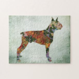 Quebra-cabeça Cão do pugilista floral no verde