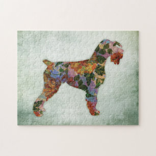 Quebra-cabeça Cão do Schnauzer floral no verde