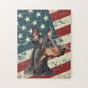 Quebra-cabeça Cão Doberman Pinscher da Bandeira Americana Grunge