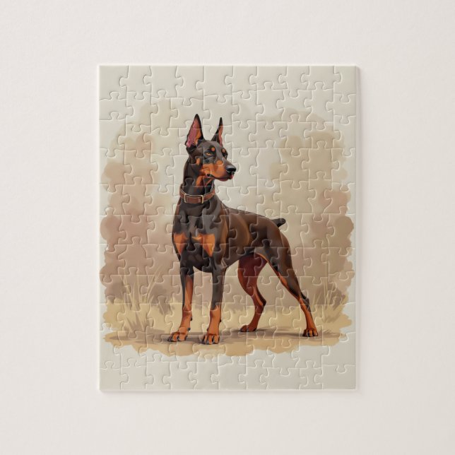 Quebra-cabeça Cão Doberman Pinscher Marrom Ferrugem Vermelho (Vertical)
