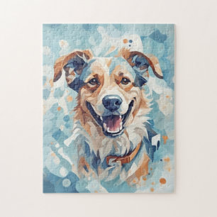 Quebra-cabeça Cão em mosaico azul