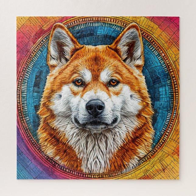 Quebra-cabeça Cão em um Padrão Artístico Circular (Vertical)