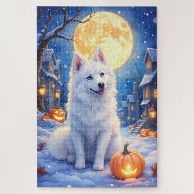Quebra-cabeça Cão Esquimó Americano Arte de Halloween da Lua Che (Vertical)