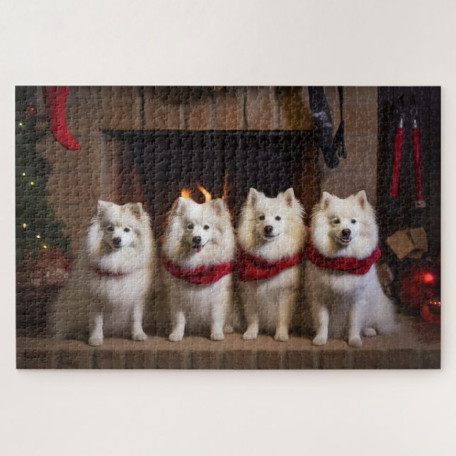 Quebra-cabeça Cão Esquimó Americano junto à Lareira Natal (Horizontal)
