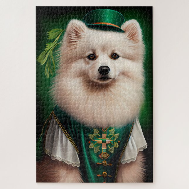 Quebra-cabeça Cão Esquimó Americano vestido para o Dia de São Pa (Vertical)
