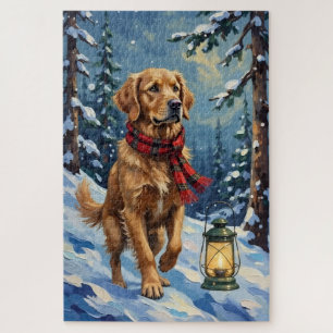 Quebra-cabeça Cão Guia Retriever Dourado na Floresta Nevada