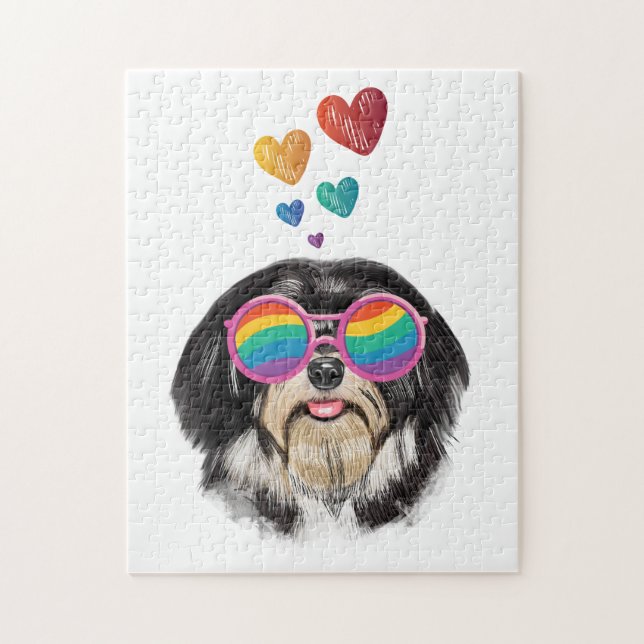 Quebra-cabeça Cão Havanês com Corações Dia dos Namorados (Vertical)
