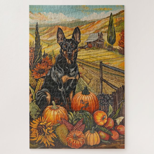 Quebra-cabeça Cão Kelpie Australiano Colheita de Outono Ação de  (Vertical)