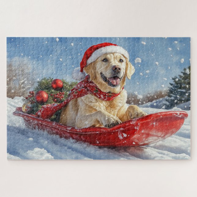 Quebra-cabeça Cão Labrador em Trenó Deixe Nevar Natal (Horizontal)