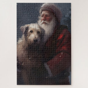 Quebra-cabeça Cão Lobo Com Papai Noel Natal Festivo
