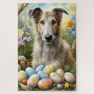 Quebra-cabeça Cão lobo-hound com ovos de Páscoa Feriado 
