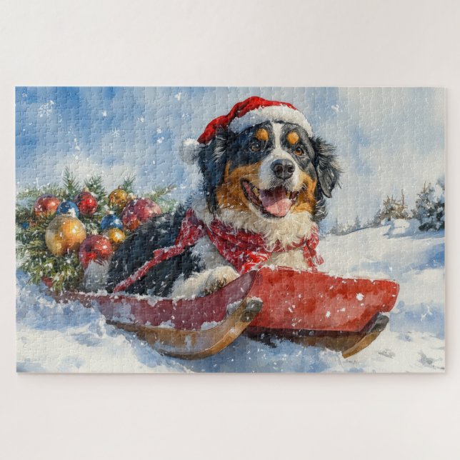 Quebra-cabeça Cão Montanhês Suíço Maior em Trenó de Natal (Horizontal)
