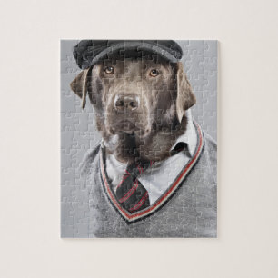 Quebra-cabeça Cão na camisola e no boné