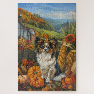 Quebra-cabeça Cão Papillon Colheita de Outono Ação de Graças