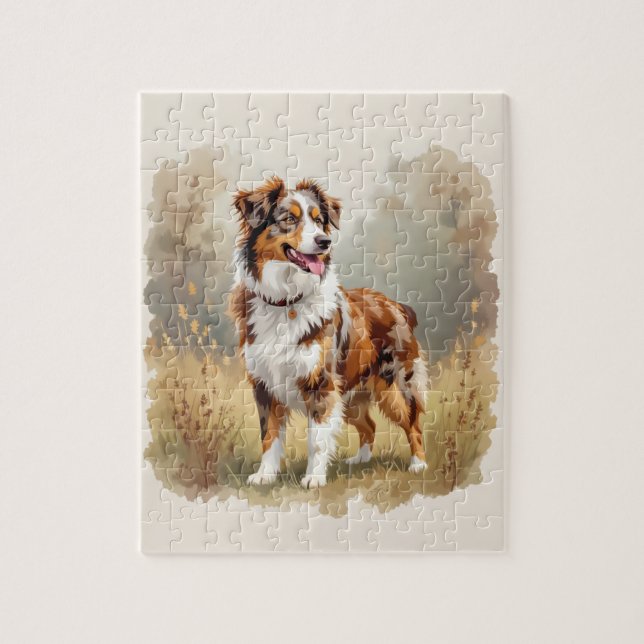 Quebra-cabeça Cão Pastor Australiano Vermelho Merle Aussie (Vertical)