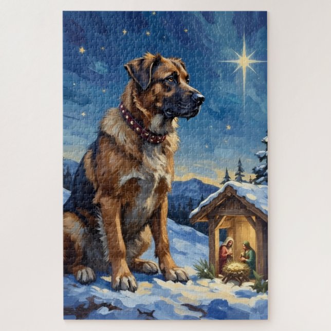 Quebra-cabeça Cão Pastor da Anatólia Guardando Cena de Natal (Vertical)