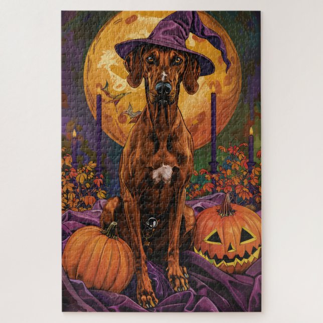 Quebra-cabeça Cão Ridgeback da Rodésia no Dia das Bruxas com Abó (Vertical)