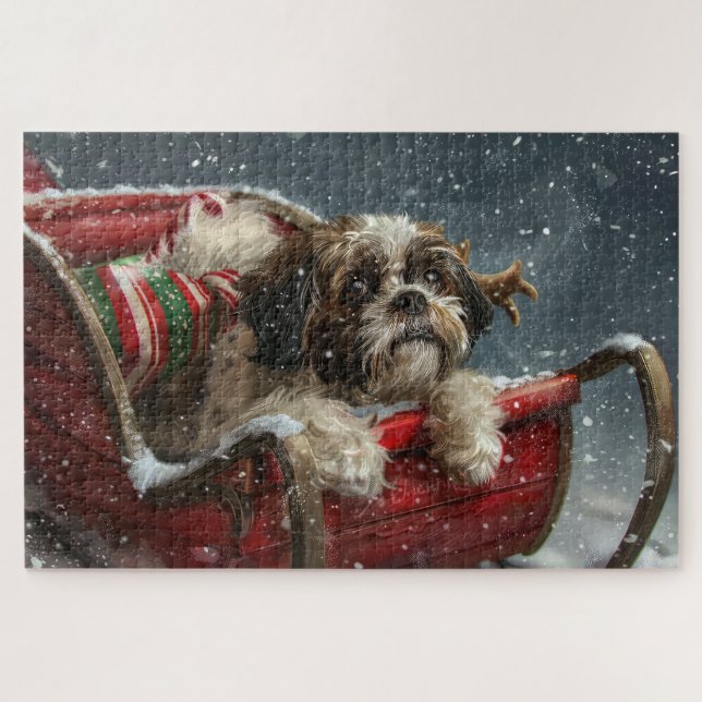 Quebra-cabeça Cão Shih Tzu Natal Festivo (Horizontal)
