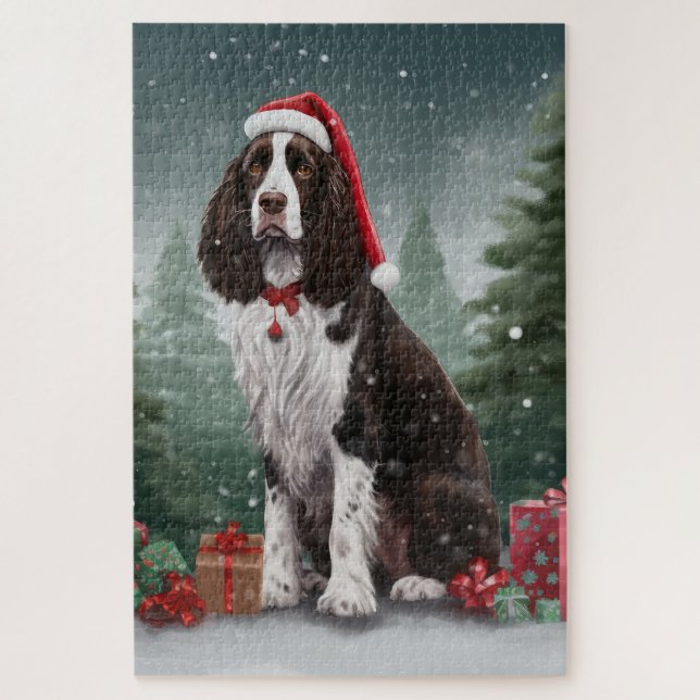 Quebra-cabeça Cão Springer Spaniel na Neve Natal (Vertical)