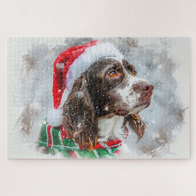 Quebra-cabeça Cão Springer Spaniel Natal Festivo (Horizontal)
