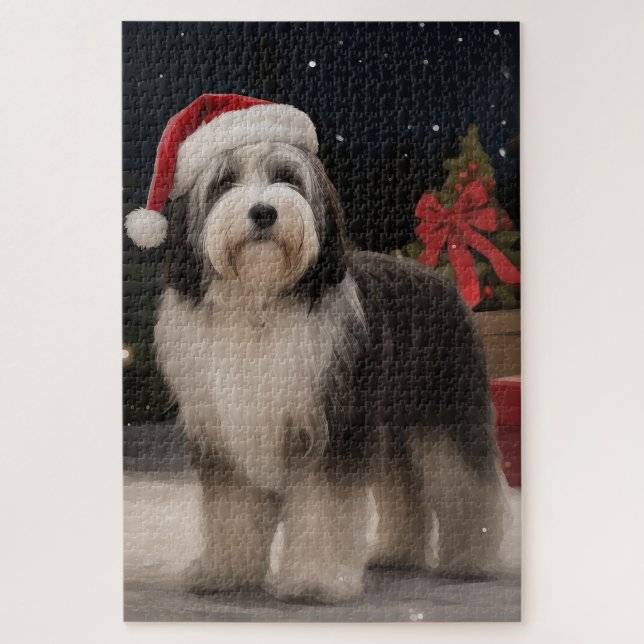 Quebra-cabeça Cão Terrier Tibetano na Neve Natal (Vertical)