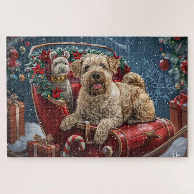 Quebra-cabeça Cão Terrier Wheaten Natal Festivo (Horizontal)