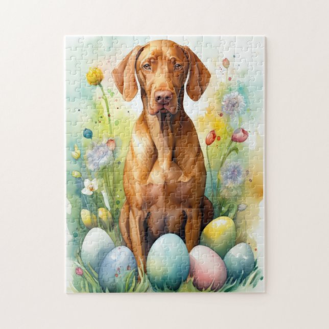Quebra-cabeça Cão Vizsla com Ovos da Páscoa Feriado  (Vertical)