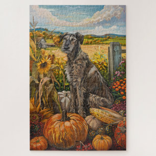 Quebra-cabeça Cão Wolfhound Colheita de Outono Dia de Ação de Gr