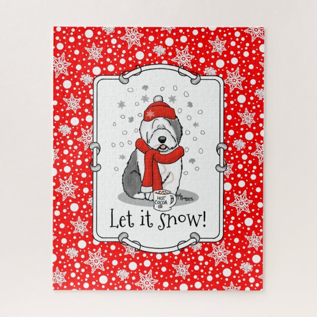 Quebra-cabeça Cãozinho de inverno (Vermelho) Antigo Inglês (Cinz (Vertical)