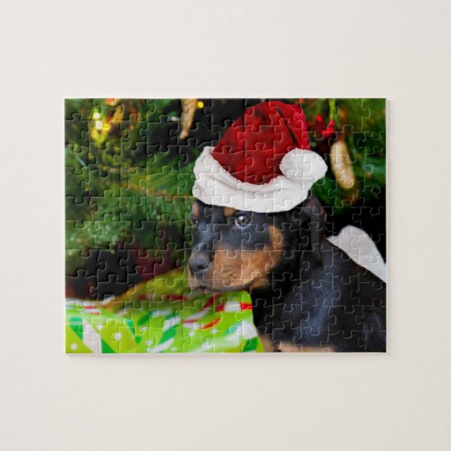 Quebra-cabeça Cãozinho Rottweiler de Natal (Horizontal)