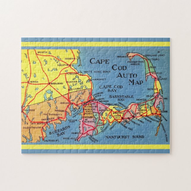 Quebra-cabeça Cape Cod Auto Map 11x14 Jigsaw Puzzle (Horizontal)