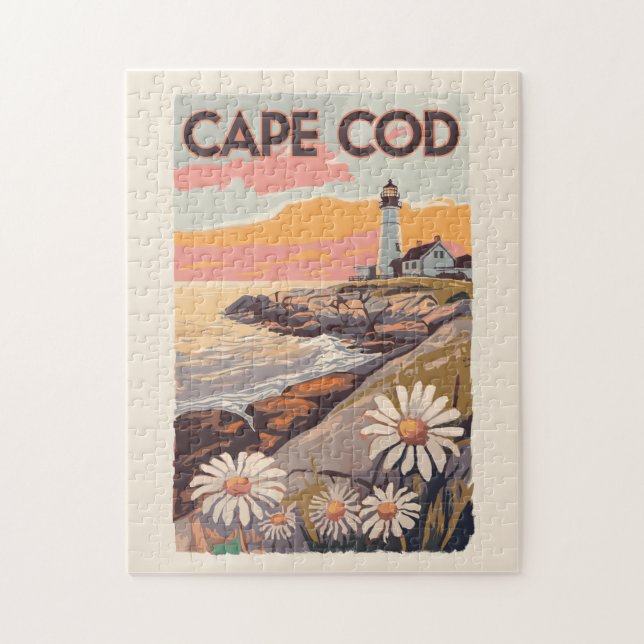 Quebra-cabeça Cape Cod Massachusetts Arte de Viagem Pintura Retr (Vertical)