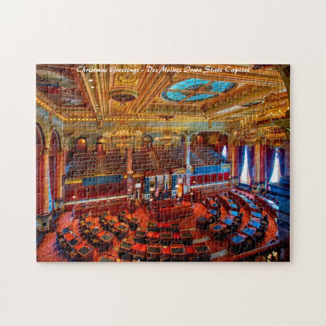 Quebra-cabeça Capitol Estadual de Des Moines. Saudações de Natal (Horizontal)