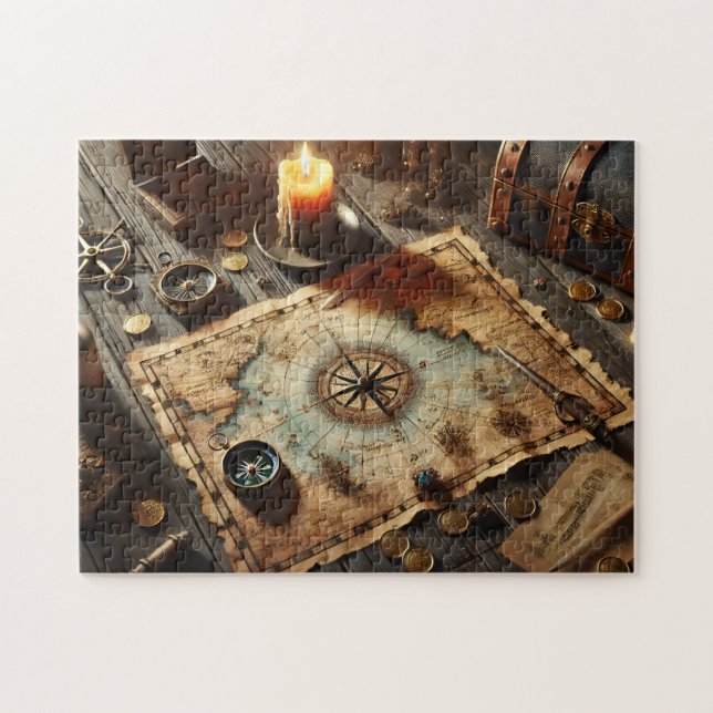 Quebra-cabeça Captain's Treasure Map Nautical Adventure Decor (Horizontal)