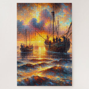 Quebra-cabeça Captura de peixes da pesca em Sunset