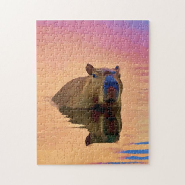 Quebra-cabeça Capybara Emergindo de um Lago Tranquilo (Vertical)