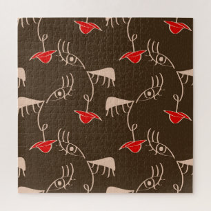 Quebra-cabeça Cara de mulher de uma linha: padrão de abstrato.