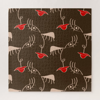 Quebra-cabeça Cara de mulher de uma linha: padrão de abstrato.