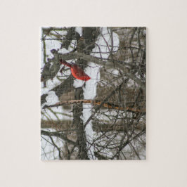 Quebra-cabeça Cardeal em uma Ramificação de Neve