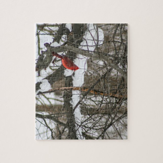 Quebra-cabeça Cardeal em uma Ramificação de Neve (Vertical)