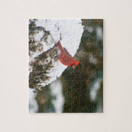 Quebra-cabeça Cardeal Perch em um Bush Neve