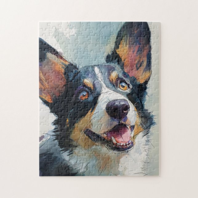 Quebra-cabeça Cardigan Welsh corgi watercolor (Vertical)