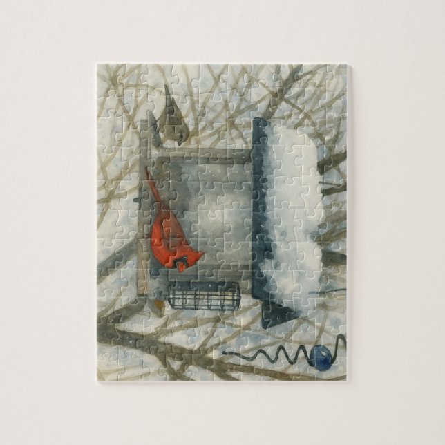 Quebra-cabeça Cardinal em Aquarela de Inverno (Vertical)