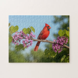 Quebra-cabeça Cardinal em um galho de Redbud