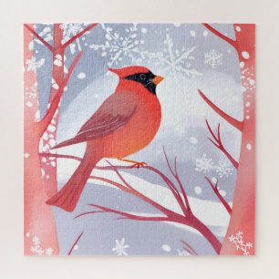 Quebra-cabeça Cardinal Vermelho Bela Pintura em Aquarela