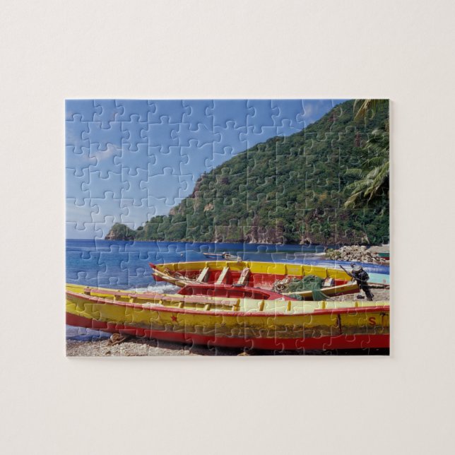 Quebra-cabeça Caribe, BWI, Santa Lúcia, Barcos à vela, Soufriere (Horizontal)