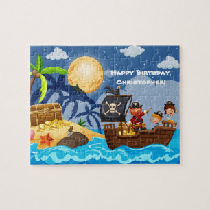 Quebra-cabeça Caribe piratas, ilha do tesouro e cheio Moon,