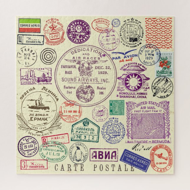 Quebra-cabeça Carimbos, conjunto decorativo de documentos. (Vertical)