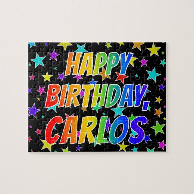 Quebra-cabeça "CARLOS" Primeiro Nome, Diversão "FELIZ ANIVERSÁRI (Horizontal)